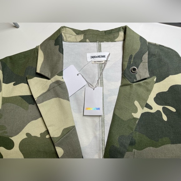 NWT Zadig & Voltaire Virginia Khaki Camo Print Button Front Jacket Small $598 - Picture 3 of 16